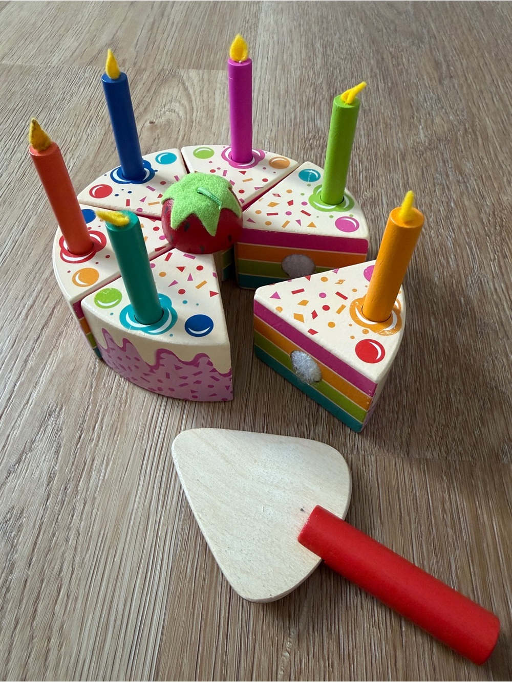 Tender Leaf Wooden Rainbow Birthday Cake Set with Colorful Candles